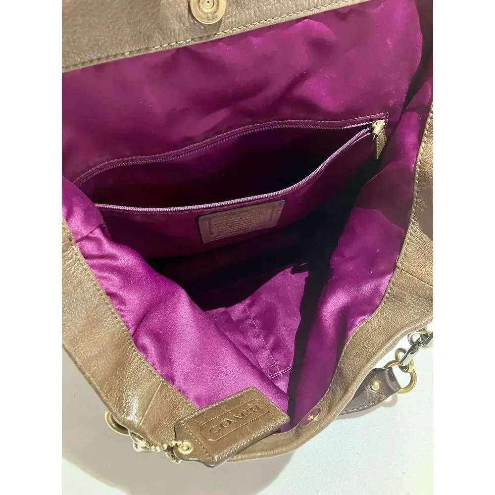 Coach Kristin XL Brown Leather Slouchy Chain Hobo Tote Y2K Boho